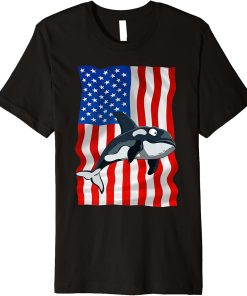 Orca American Flag USA 4th of July America Orcas lovers Premium T-Shirt