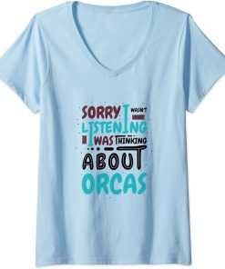 Womens Thinking About Orcas Ironic Saying Whales V-Neck T-Shirt