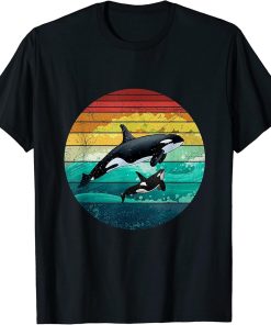 Orca Family Vintage Retro Art, Killer Whale Family T-Shirt