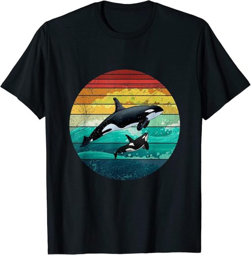 Orca Family Vintage Retro Art, Killer Whale Family T-Shirt